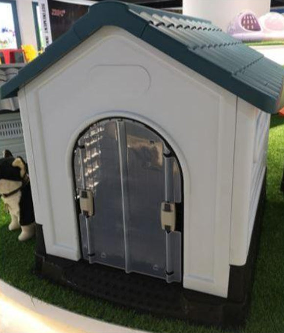 Outdoor Plastic Dog Kennel House with Clear Transparent Door & Weatherproof Roof