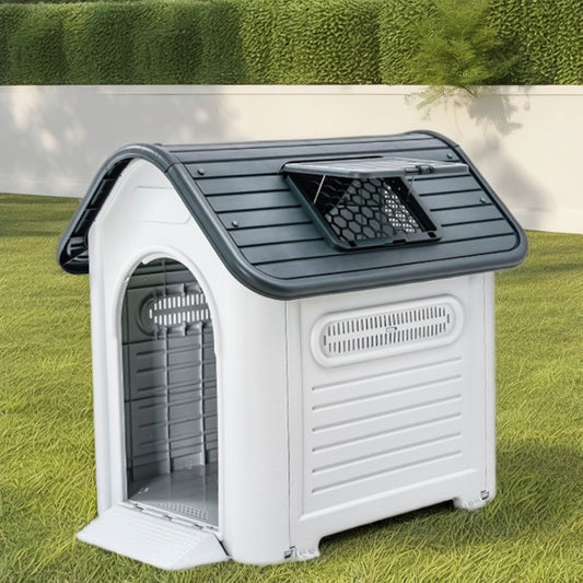 Outdoor Plastic Dog Kennel House with Openable Roof Window with Metal Door