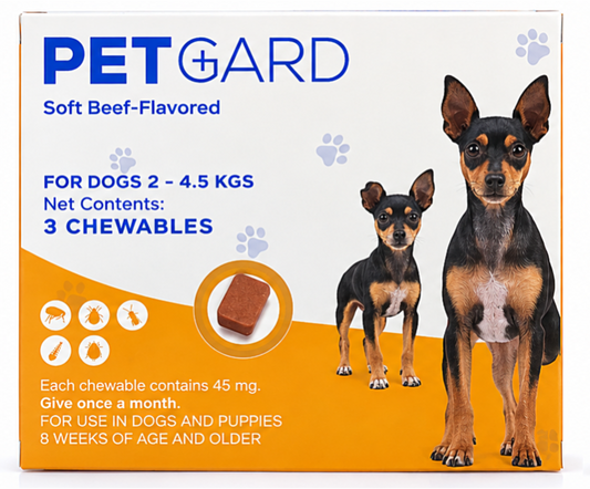 PETGARD Soft Beef-Flavored Fluralaner Chewables for Dogs 2–4.5 kg – 3 Chewables