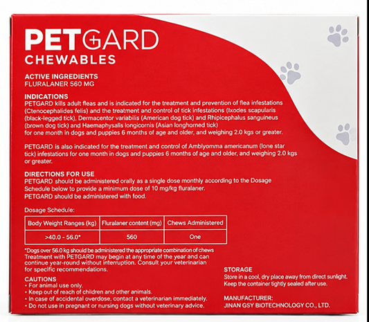 PETGARD Soft Beef-Flavored Fluralaner Chewables for Dogs 40–56 kg – 3 Chewables