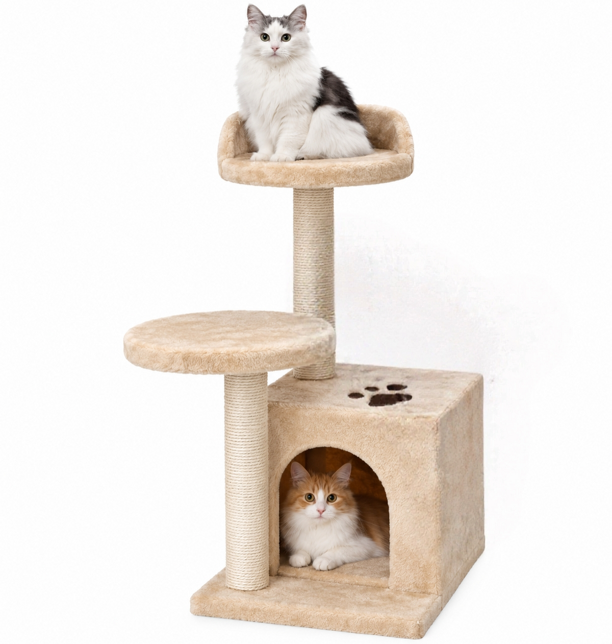 3-Tier Cat Tree with Sisal Scratching Posts, Condo & Raised Perches