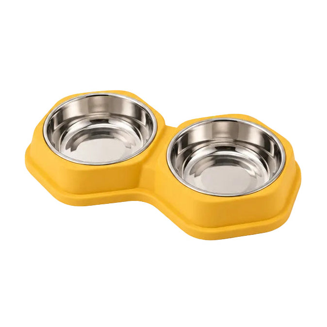Double Stainless Steel Set with Hexagonal Non-Spill Base Food And Water Bowl