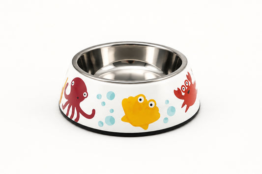 Printed Stainless Steel with Non-Skid Rubber Base Food And Water Bowl