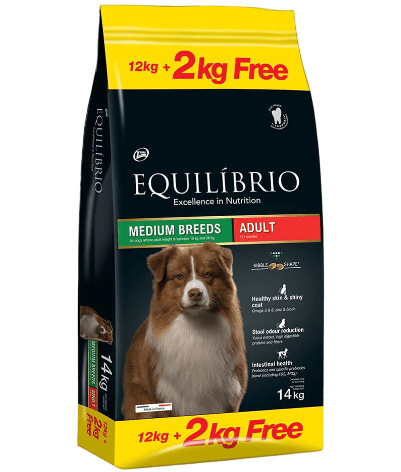 Equilibrio - Medium Breed, Adult Dry Dog Food, With Chicken 12K+2Kg
