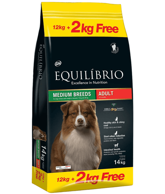 Equilibrio - Medium Breed, Adult Dry Dog Food, With Chicken 12K+2Kg