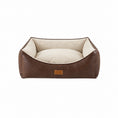Load image into Gallery viewer, Koala Luxury Square Leatherette & Striped Plush Pet Bed | BROWN
