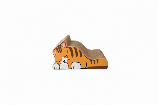 Sleeping Tabby Cat Shaped Corrugated Cardboard Scratcher Lounge