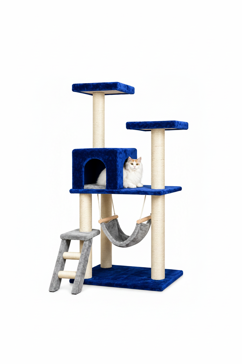 Multi-Level Cat Tree with Condo, Hammock, Perches, and Climbing Ladder