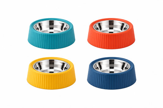 Stainless Steel Pet Bowl with Textured Fluted Base