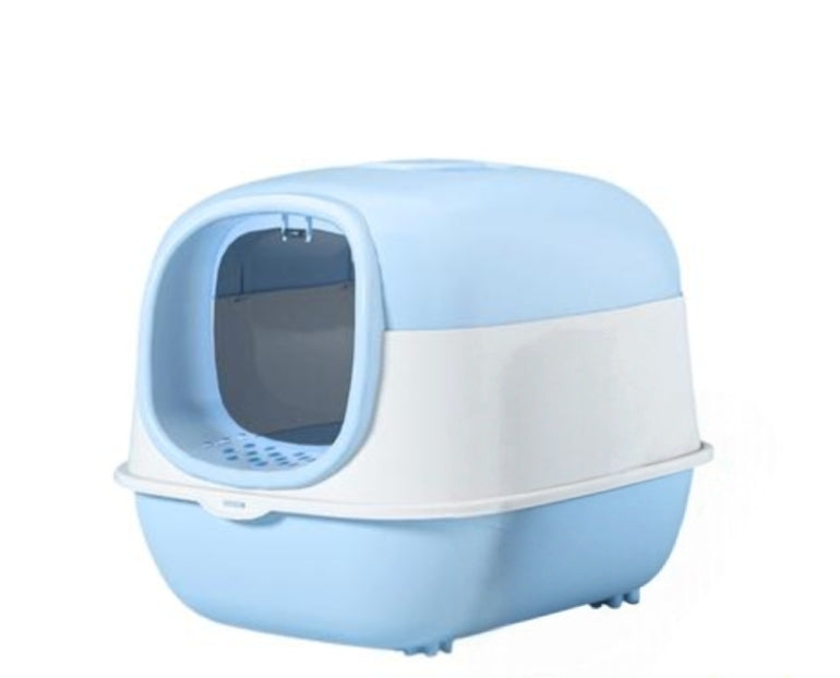 Fully Enclosed Covered Cat Litter Box with Front Entry Door & Litter Trapping Step