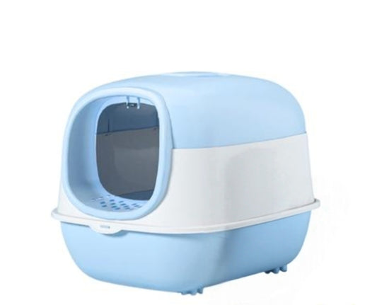 Fully Enclosed Covered Cat Litter Box with Front Entry Door & Litter Trapping Step