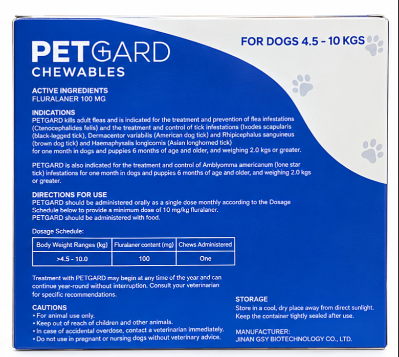 PETGARD Soft Beef-Flavored Fluralaner Chewables for Dogs 4.5–10 kg – 3 Chewables