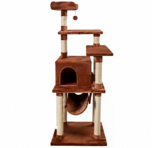 Classic Warm Brown Multi-Level Cat Tree Tower with Hammock & Condo
