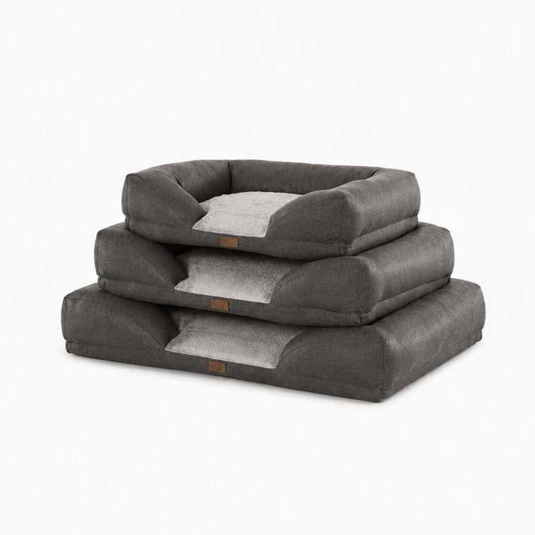 Koala Rectangular Leatherette & Plush Sofa Pet Bed | GRAY