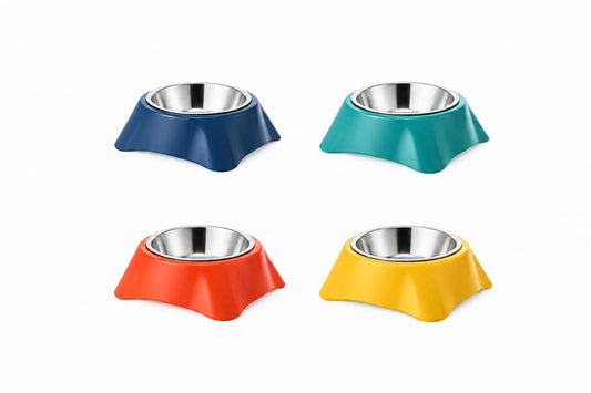 Tilted Stainless Steel Pet Bowl with Square Wave Base