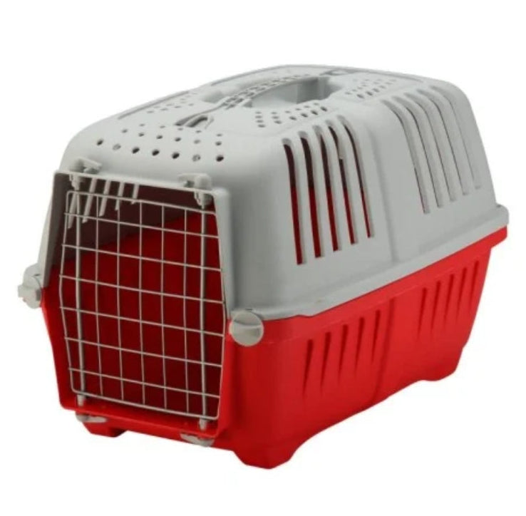 Red Pet Carrier with Metal Door