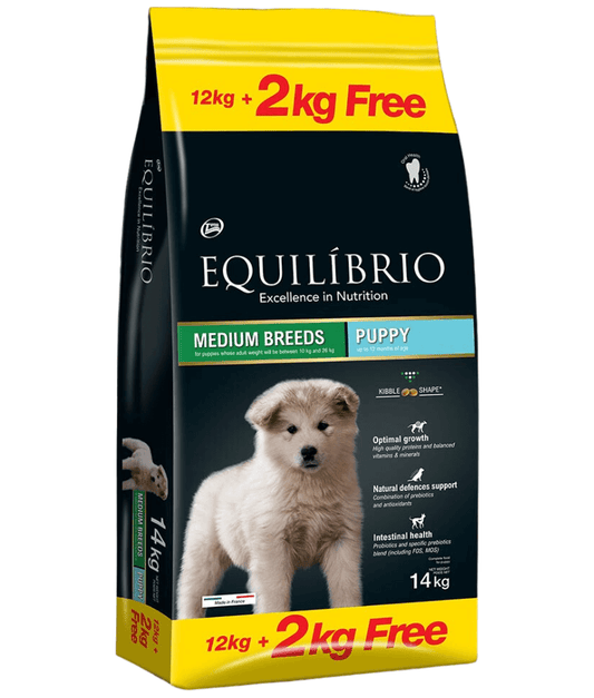 Equilibrio - Medium Breed, Puppy Dry Dog Food, With Chicken 12Kg+2Kg