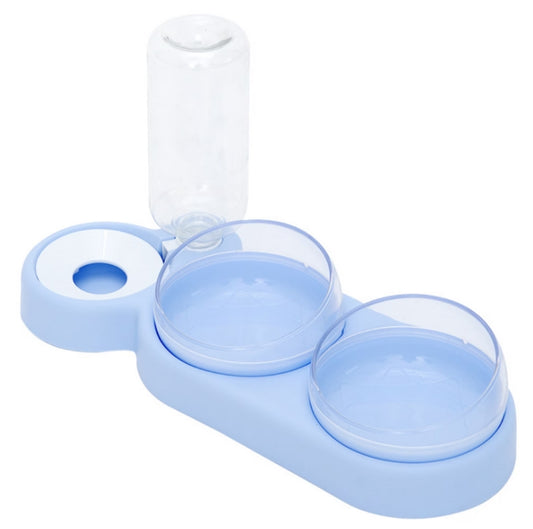 3-in-1 Automatic Water Dispenser with Tilted Clear Double Food Bowls
