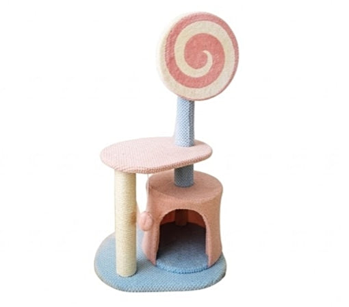 Compact Candy Swirl & Pastel Lollipop Cat Tree Condo with Scratching Post
