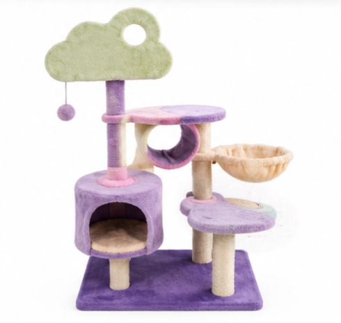 Multi-Level Pastoral Cloud & Pastel Cat Tree Condo with Scratching Posts