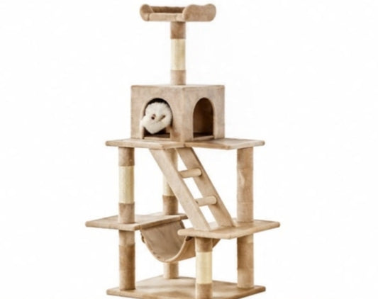 Classic Beige Multi-Level Cat Tree Tower with Hammock & Condo