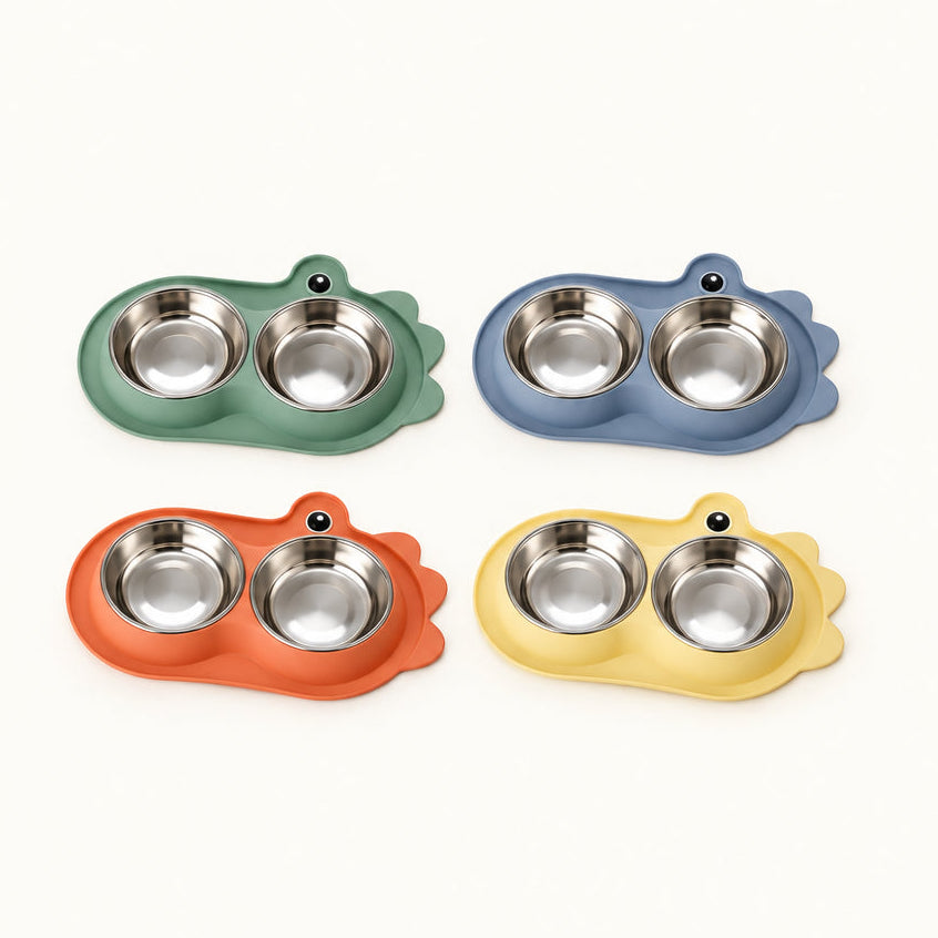 Double Stainless Steel Pet Bowl  Silicone Mat Base